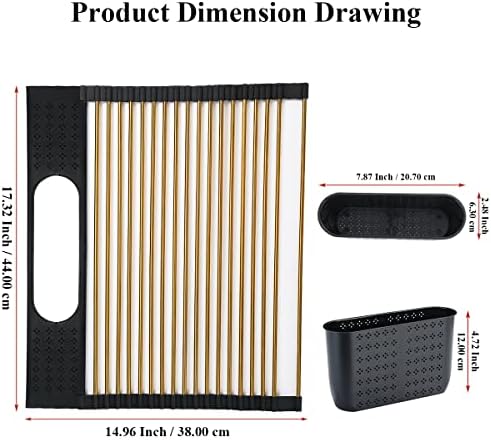 Berglander Gold Dish Drying Rack Over The Sink, L17.5*W 15" Rollable Tianium Golden Plating Stainless Steel Dish Rack with Removable Storage Basket, Perfect for Kitchen Sink - Image 2