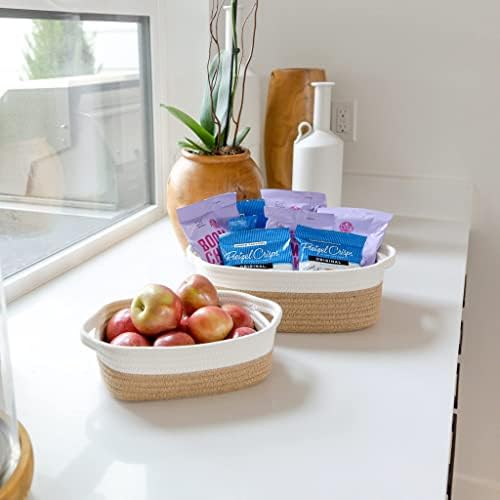 NaturalCozy 5-Piece Rectangle Storage Basket Set- Natural Cotton Rope Woven Baskets for Organizing! Small Basket for Montessori, Baby Nursery, Dog Toy Baskets, Cat Toy Box, Bathroom Organization Bin - Image 3