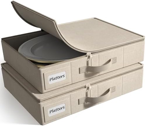 Sorbus Platter Storage Case for Dinnerware (2 Pack, Beige) - Image 4