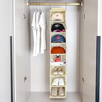 Berdeng Hanging Shoe Organizer for Closet with Side Mesh Pockets，Hat Racks for Baseball Caps，Shoe and Hat Holder & Storage，8-Shelf，Beige，2 Pack - Image 2