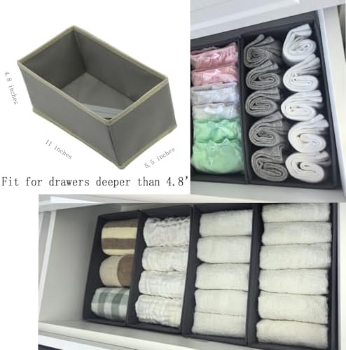 Bructhun Sock Drawer Organizer 9 Pack - Collapsible Fabric Storage Bins for Underwear Divider, Small Closet Organizers with 9 Compartments, Light Gray - Image 4