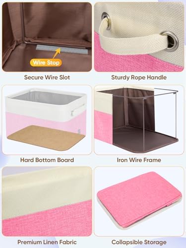 BALEINE 3 Pack Fabric Closet Storage Bins for Shelves, Linen Closet Organizers and Storage, Decorative Baskets for Organizing, Shelf, Clothes, Home, Office (Pink, 14''x10''x8.5') - Image 6
