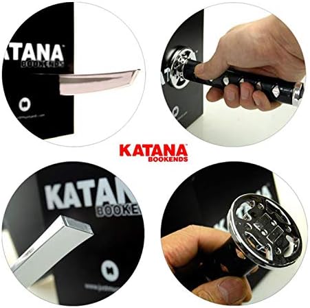 Book Ends Decorative, Modern Metal Funny Unique Black DVD Bookends for Shelves, Katana Book Stopper Holder for Office Home, Desk Gifts Book Stands for Men and Book Lovers - Image 5