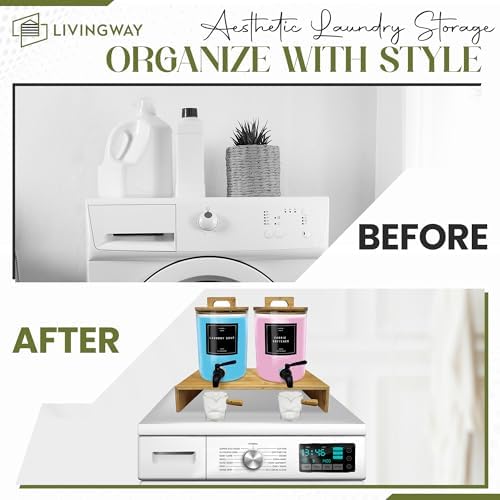 Glass Laundry Detergent Dispenser Set with Bamboo Stand – Liquid Soap & Fabric Softener Dispensers, Refillable Glass Jars with Easy-Pour Spigot & Lids, Laundry Room Organization - Image 6