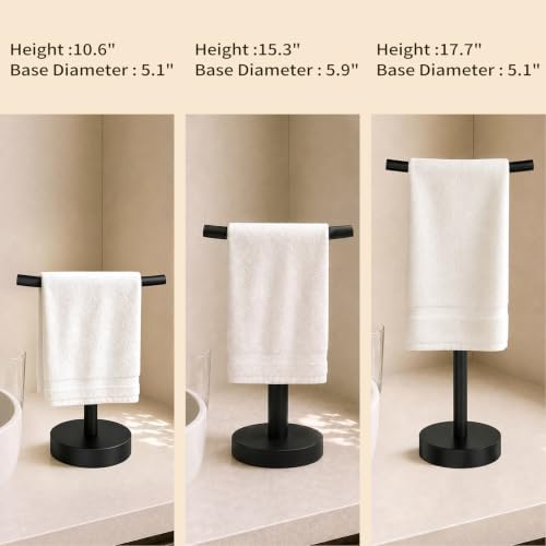 YUMORE Hand Towel Holder Stand for Bathroom & Kitchen, Freestanding T-Shape Towel Rack with Weighted Base, Matte Black - Image 3