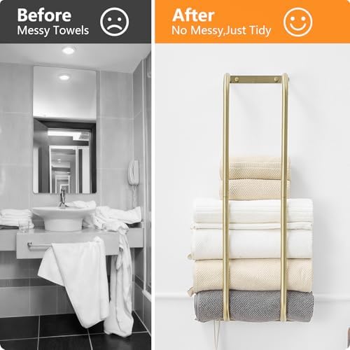 BWE Brushed Gold Towel Racks for Bathroom Wall Mounted for Rolled Towels - Image 5