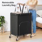 170L Large Laundry Basket with Wheels, Rolling Laundry Hamper Easy Access Clothing Minimizes Bending, Laundry Cart with 4 Silent Casters & Removable Bag for Bedroom, Bathroom, Laundry Room,Black - Image 6