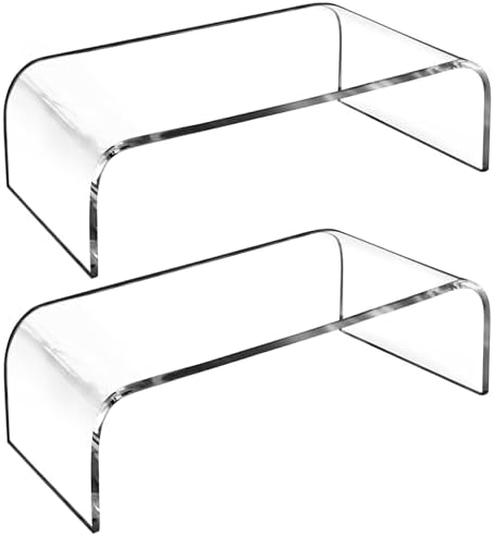 AMT 2 Pack Acrylic Laptop Monitor Stand & Computer Riser with Cat Keyboard Protector, Space-Saving Design, Extra Storage, Clear Shelf - Ideal for Monitors, Laptops, Printers, Desktop Decor by AMTSupply