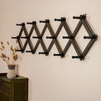 SKOLOO Accordion Wall Hanger with 16 Hooks, Modern Expandable Coat Rack Hat Rack for Wall, Solid Wooden, Dark Walnut Color - Image 3