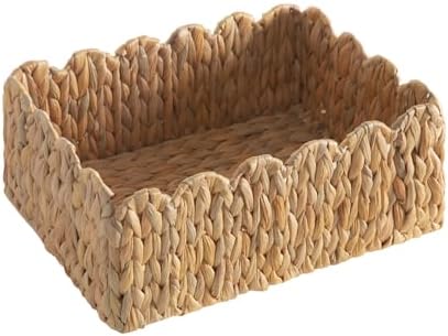 Scalloped Basket, Wicker Storage Baskets, Hand Woven Baskets for Shelves,Natural Baskets for Organizing (Water Hyacinth&M-14" L x 10.5" W x 6" H) by Unknown