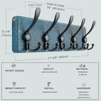 Dseap Coat Rack Wall Mount - Heavy-Duty Robust Barnwood-Style Wooden Wall Coat Hanger Hook Rail with 5 Triple Hooks for Winter Coats Hat Jacket Clothing, Weathered Blue & Black - Image 6