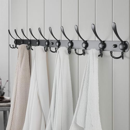 Dseap Coat Rack Wall Mount - 38” Long 10-Tri-Hooks Heavy Duty Coat Hanger Rail Wall Hooks for Hanging Coats Hats Clothing Clothes Purse Mudroom Entryway, Black, Pack of 2 - Image 4