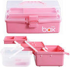 Kinsorcai 2PCS 12'' Three-Layer Clear Plastic Storage Box/Tool Box, Multipurpose Organizer and Portable Handled Storage Case for Art Craft and Cosmetic (Pink) - Image 3