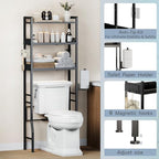 Over the Toilet Storage Shelf 3-Tier Adjustable Bathroom Organizers and Storage Shelves Bathroom Rack Above Toilet Storage with Paper Holder and 4 Hooks Space Saver Storage for Laundry - Image 4