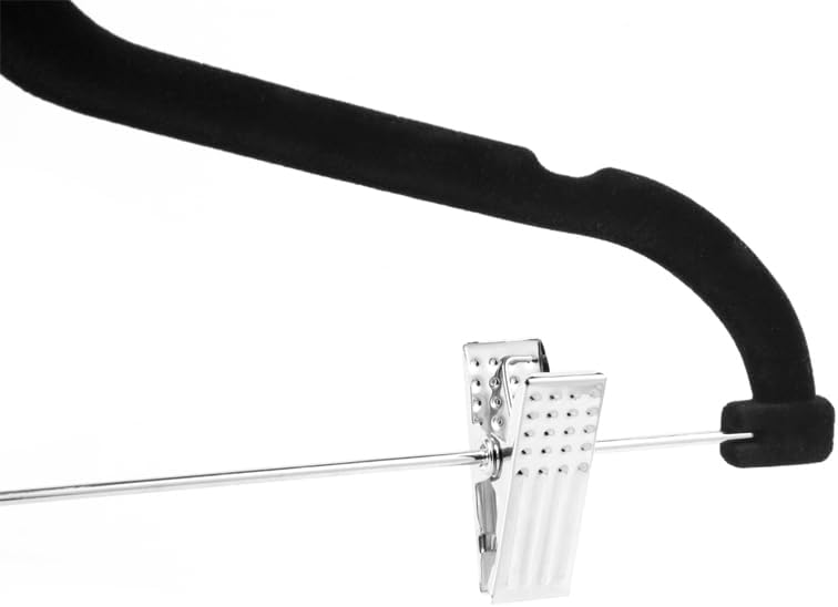 Velvet Pants Skirt Hangers with Clips - Pack of 20 Black Shirt Clothes Felt Non Slip Heavy Duty Slim Hanger Set for Skirts Pant Suit Shorts Women Dress,Space Saving with Two Metal Clip - Image 6