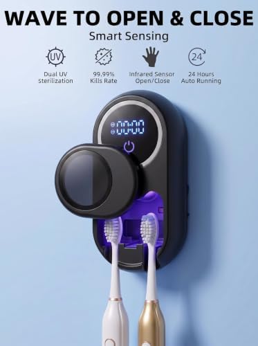 Toothbrush Holders for Bathroom, Toothbrush Sanitizer Holder Tooth Brush Wall-Mounted Cleaner Organizer Auto-Inductive Cover, Air Drying Fits Most Electric, Manual, Kids’ Toothbrushes - Black - Image 2