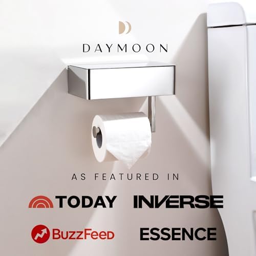Day Moon™ - Toilet Paper Holder with Shelf - Modern Roll Holder for Bathroom - 1 Pack - Wall Mount - with Storage, Polished Chrome - Image 4