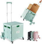 MACOPRO Foldable Utility Cart with Stair Climbing Wheels, Collapsible Rolling Crate with Telescoping Handle, Shopping Trolle Handcart Grocery Book File Tool Art Supplies Teacher Storage Basket(Green) by MACOPRO