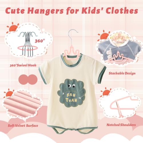 ManGotree 12.6" Kids Velvet Hangers Non-Slip Baby Hangers 48 Pack Pink - Image 4