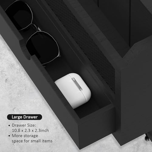 Nekon Mail Organizer with Drawer for Wall, Wooden Key Holder, Black - Image 6
