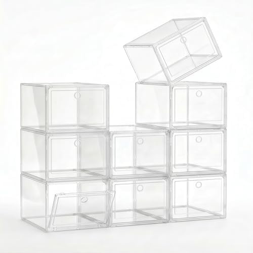 Clear Shoe Storage Boxes 9 Pack, Stackable Bins with Magnetic Doors by Unknown