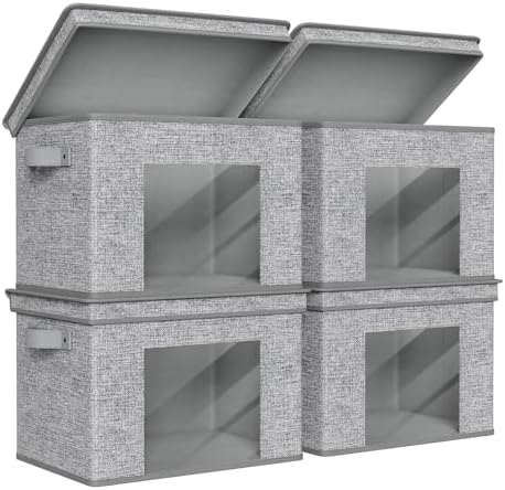 Univivi Fabric Storage Bins with Lids for Closet, 4 Pack, Grey Pattern by Univivi
