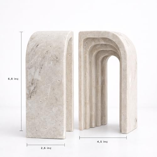 Decorative Bookends for Shelves – Heavy Duty Book Ends for Heavy Books, Stone-Inspired Composite Bookends, Non-Slip Base, Modern Home Office Decor, Gift Box Included, Set of 2 - Image 4