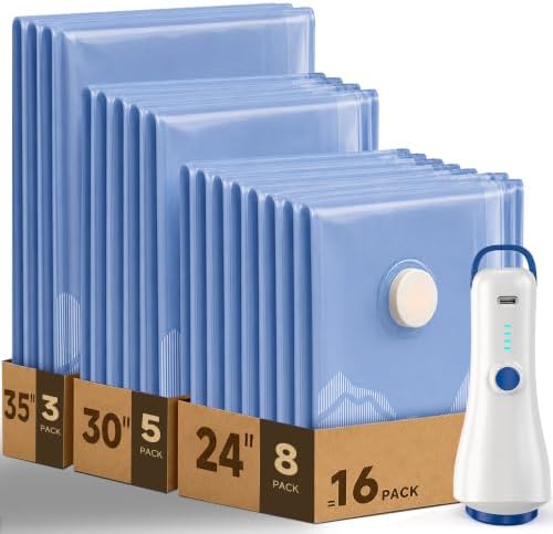 16 Pack Vacuum Storage Bags for Travel with Rechargeable Wireless Pump by 4GCAMERA