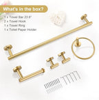 TQKAG 5 Piece Bathroom Accessories Set Brushed Gold Bathroom Hardware Set 23.6 Inch Bath Towel Bar Set SUS304 Stainless Steel Towel Rack Set - Image 7