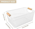 2Pack Metal Mesh Steel Basket with Bamboo Handle - Wire Metal Basket for Kitchen Organization, 12" Wide Food Organizer Bin, Perfect for Organizing Bulk Pantry (WHITE) - Image 2