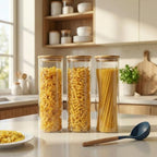 79oz Tall Glass Pasta Storage Containers with Airtight Bamboo Lids, 3 Pack - Image 2
