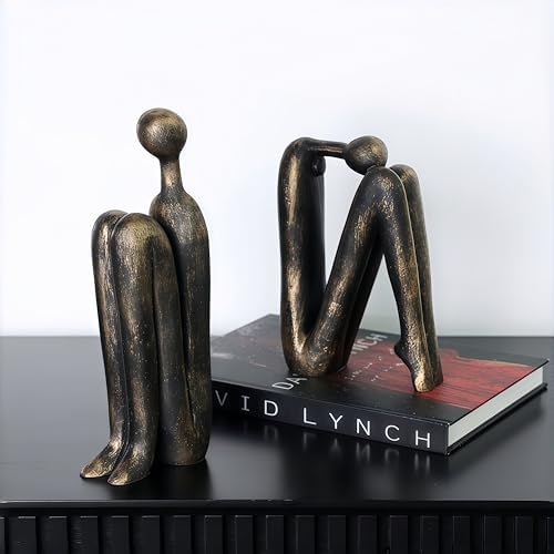 Book Ends for Shelves, Artistic Resin Sculpture Book Stoppers, Minimalist Home Office Decorative Gift for Book Lovers & Designers, Perfect for Bookshelf & Desk Organization, Set of 2 - Image 3