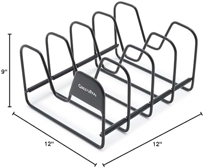 GreenPan Stainless Steel Wire Pots and Pans Lid Storage Rack, Holds 4 Lid Covers, Easy Storage, Countertop or Cabinent Organizer, Minimizes Clutter, Fast Drying, Wipes Clean, Black - Image 7