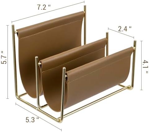 MyGift 2 Slot Modern Mail Holder, Deluxe Brass Tone Metal and Toffee Brown Leatherette Sling Entryway or Desktop Tabletop Letter Sorter - Image 5