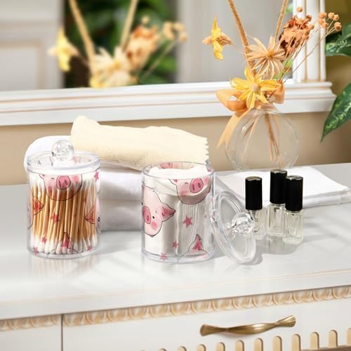 susiyo 4 Pack Small Qtip Holder Dispensers Pigs and Stars Plastic Jars with Lid for Cotton Balls Swabs Pads - 4 Pcs - Image 6