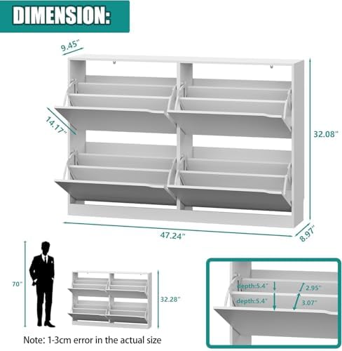 Xixini Shoe Storage Cabinet for Entryway with 4 Flip Drawers, Sturdy Wood Hidden Shoe Storage, Freestanding Narrow Slim Shoe Organizer for Front Door Entrance, Living Room, Hallway, Bedroom, White - Image 2
