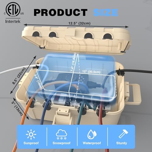 Flemoon Large Outdoor Electrical Box, IP54 Waterproof Extension Cord Cover - Image 3
