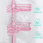 HapiRm Corner Shower Caddy Organizer - Shower Organizer Corner with Soap Holder, Toothbrush Holder and 4 Hooks, Rustproof Bathroom Shelf Tension Pole Available for 27.6 to 108.3 Inch - Pink - Image 4