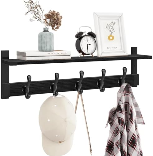 Homode Coat Hanger Wall Mount with Shelf, Hanging Rack with Storage, Black by Homode