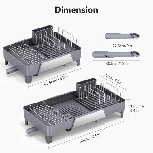 Urackify Large Dish Drying Rack, Expandable Dish Drainer, Gray - Image 3