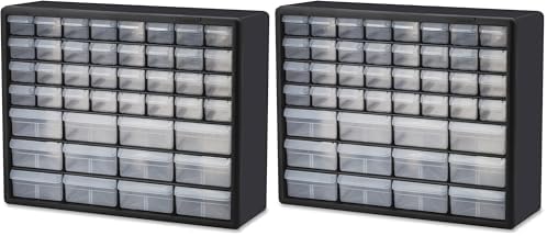 Akro-Mils 44-Drawer Plastic Drawer Storage Cabinet for Garage Organization, Bead Organizer, Building Bricks Storage, Teacher Toolbox, Makeup Organizer, 20" W x 6" D x 16" H, 10144 Black (Pack of 2) by Akro-Mils
