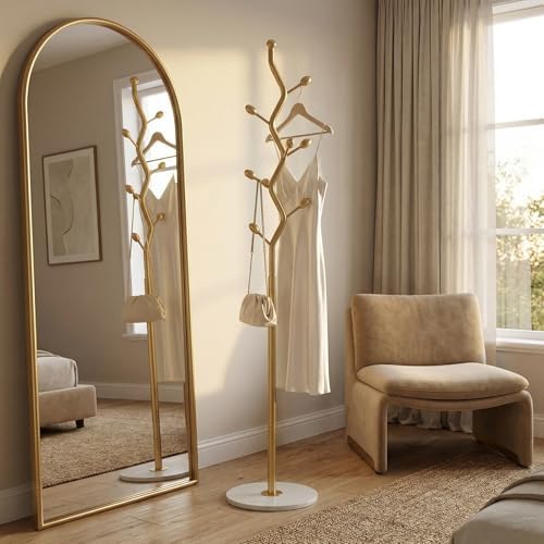 Gold Freestanding Coat Rack & Tree Marble Base 9 Hooks - Image 3
