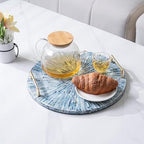 PEMAR Mother of Pearl Decorative Tray, 13" Round Versatile Display and Serving Tray with Gold Handles, Vanity/Perfume/Trinket Catchall for Dresser, Bathroom, Vanity Table (Blue Starburst) - Image 4