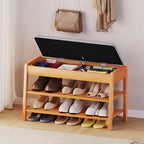 PARTPHONER Shoe Rack Bench with Storage, 2-Tier Solid Wood Entryway Bench with Cotton-Linen Cushion, Multipurpose Storage Organizer Bench for Bedroom, Hallway, Living Room, 31.5” by PARTPHONER