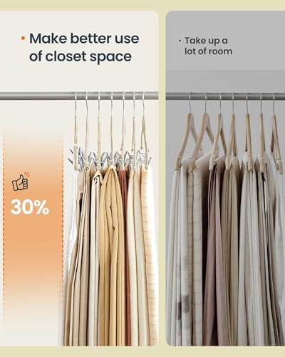 SONGMICS HOME Velvet Pants Hangers with Adjustable Clips, Non-Slip Space-Saving Clothes Hangers, 30 Pack, Shoulder Notches for Skirts, Beige - Image 4