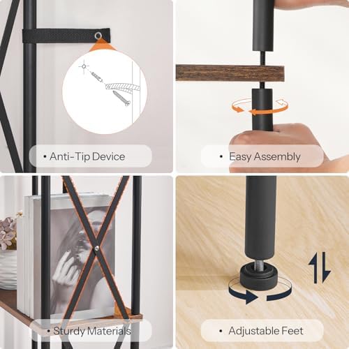 HOOBRO Corner Bookshelf, 4-Tier L-Shaped Bookcase, Industrial Open Display Shelf Tall Storage Organizer, Vertical Storage Rack, for Living Room, Home Office, Rustic Brown and Black BF59SJ01 - Image 6