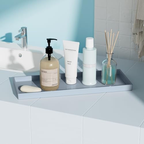 Vanity and Bathroom Tray, 15" ABS Countertop Organizer,Waterproof Vanity Tray for Toilet Tank,Perfume,Soap,Keys,Bathroom Accessories,Kitchen and Bath Trays,Non Slip Small Trays,Gray,2 Pack - Image 3
