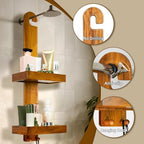 Utoplike Teak Hanging Shower Caddy with Hooks, Shower Organizer Over Head - Image 5