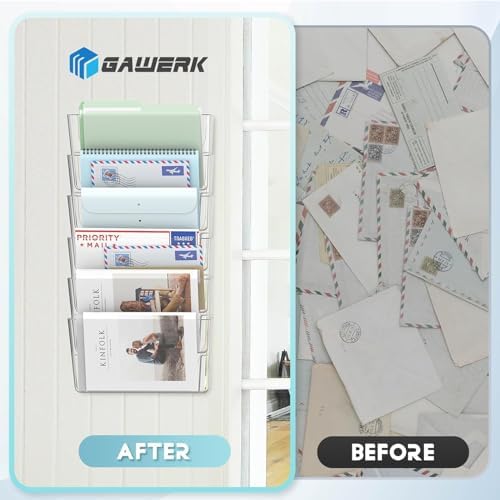 Gawerk Clear Acrylic Single Pocket, Plastic Hanging Wall Mount File Holder for Office Home (Gray, 6 Pack) - Image 5
