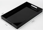 Glossy Black Sturdy Acrylic Serving Tray with Handles-12x20Inch-Serving Coffee,Appetizer,Breakfast,Butler-Kitchen Countertop Makeup Drawer Organizer-Vanity Table Ottoman Decorative Tray - Image 2